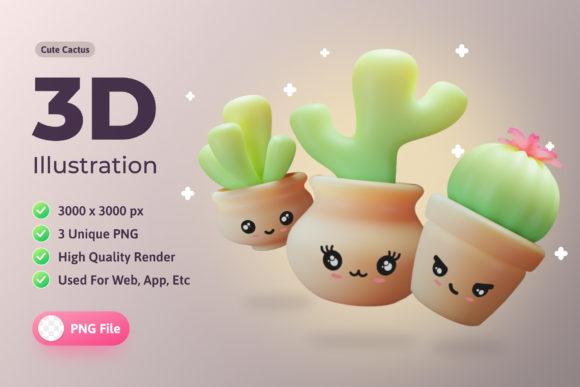 3D Illustration Plants Cute Cactus