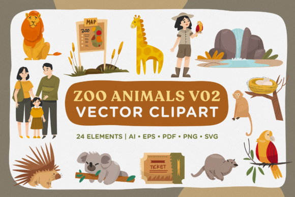 Creative Versatility in Vector: Exploring Zoo Animal Vector Clipart Pack 2