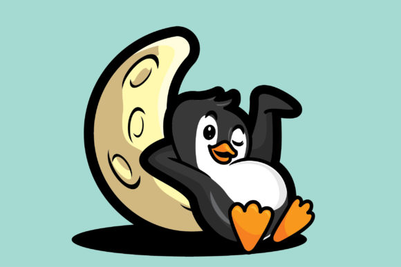 Cute Penguin Laying in a Moon: A Whimsical Illustration for Modern Design Projects